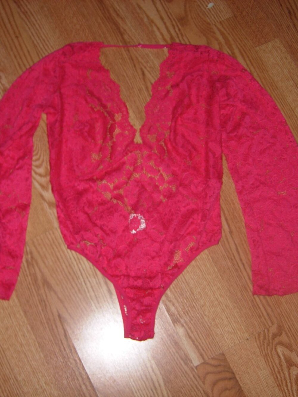 Pink Stretch Lace Long Sleeve Teddy Bodysuit 2X